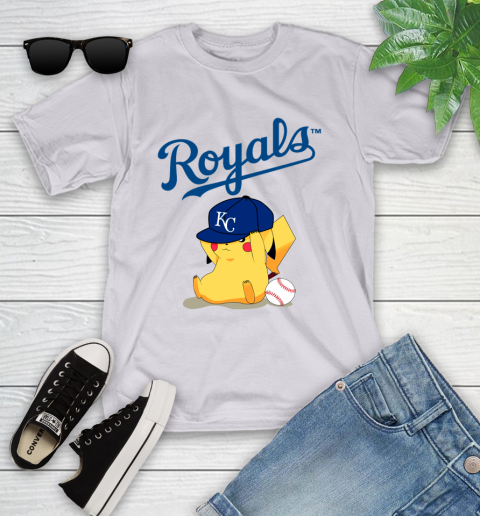 MLB Pikachu Baseball Sports Kansas City Royals Youth T-Shirt 4