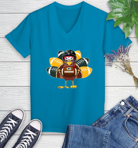Green Bay Packers Turkey Thanksgiving Day Women's V-Neck T-Shirt 7