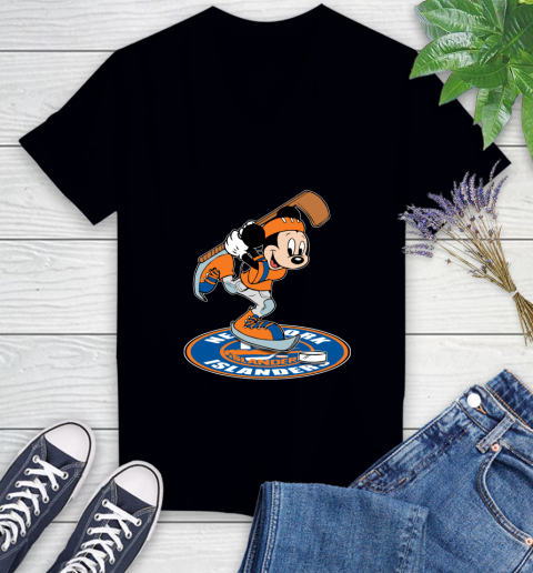 NHL Hockey New York Islanders Cheerful Mickey Disney Shirt Women's V-Neck T-Shirt