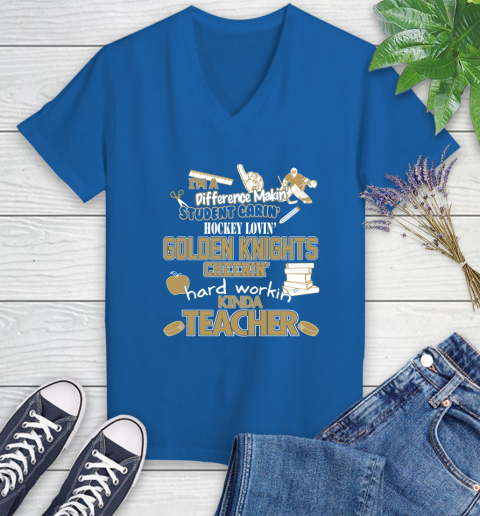 Vegas Golden Knights NHL I'm A Difference Making Student Caring Hockey Loving Kinda Teacher Women's V-Neck T-Shirt 10