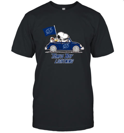 Snoopy And Woodstock Ride The Tampa Bay Lightnings Car NHL Unisex Jersey Tee