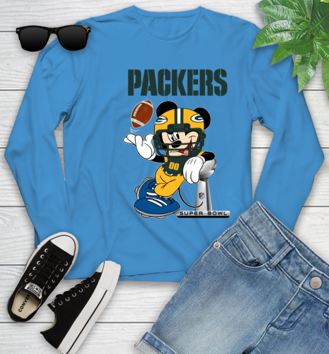 NFL Green Bay Packers Mickey Mouse Disney Super Bowl Football T Shirt Youth Long Sleeve 7