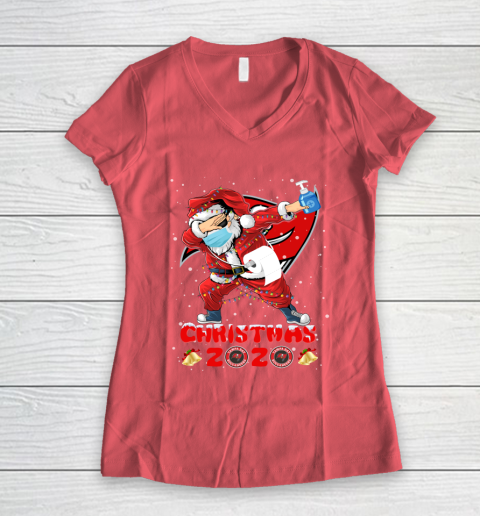 Tampa Bay Buccaneers Funny Santa Claus Dabbing Christmas 2020 NFL Women's V-Neck T-Shirt 4