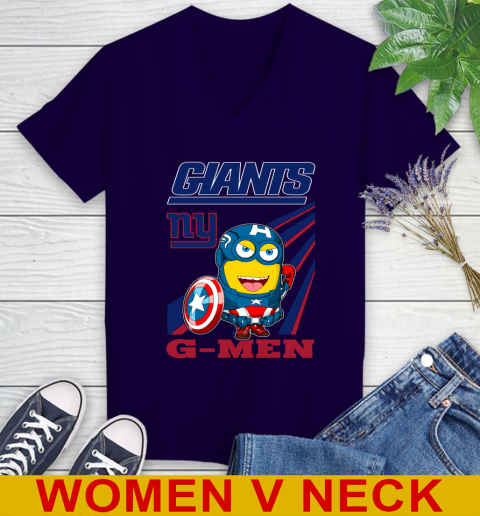 NFL Football New York Giants Captain America Marvel Avengers Minion Shirt Women's V-Neck T-Shirt 3