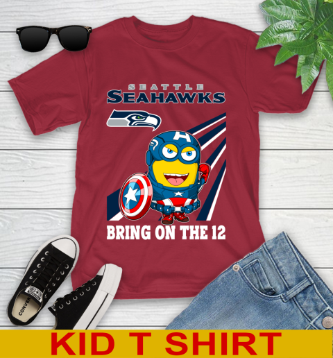 NFL Football Seattle Seahawks Captain America Marvel Avengers Minion Shirt Youth T-Shirt 12
