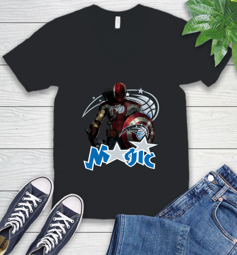 Philadelphia 76ers NBA Basketball Captain America Thor Spider Man Hawkeye Avengers V-Neck T-Shirt 2