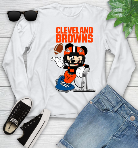 NFL Cleveland Browns Mickey Mouse Disney Super Bowl Football T Shirt Youth Long Sleeve