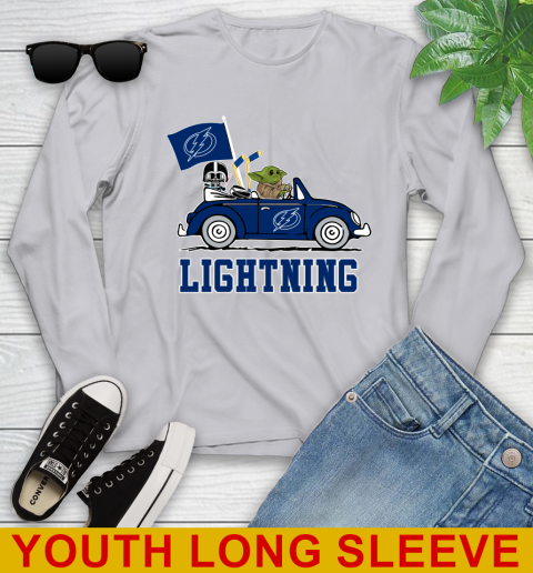 NHL Hockey Tampa Bay Lightning Darth Vader Baby Yoda Driving Star Wars Shirt Youth Long Sleeve 6