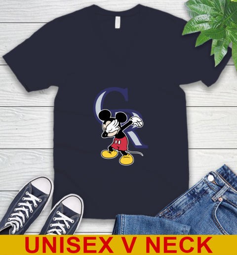Colorado Rockies MLB Baseball Dabbing Mickey Disney Sports V-Neck T-Shirt 3