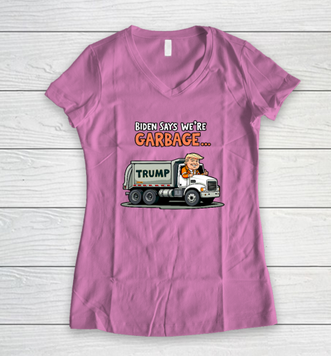 Donald Trump Rides In Garbage Truck Women's V-Neck T-Shirt 6