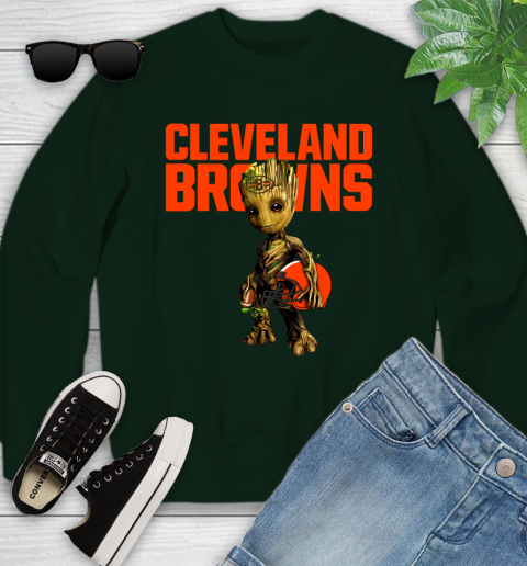 Cleveland Browns NFL Football Groot Marvel Guardians Of The Galaxy Youth Sweatshirt 10