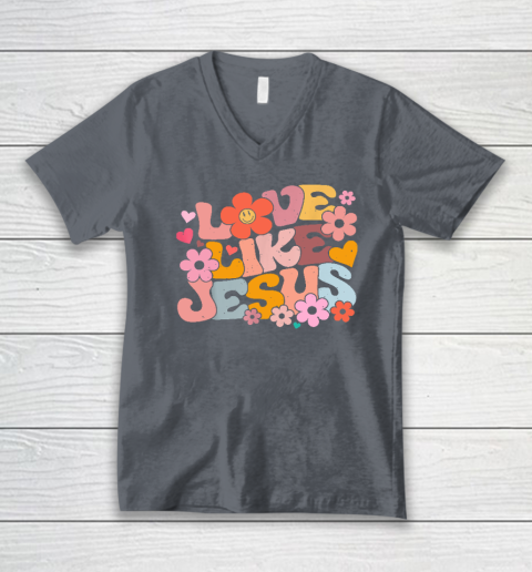 Love Like Jesus Christian Bible Verse Trendy Floral Heart V-Neck T-Shirt 3
