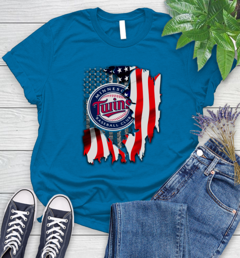 Minnesota Twins MLB Baseball American Flag Women's T-Shirt 10