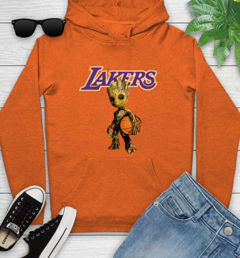 Los Angeles Lakers NBA Basketball Groot Marvel Guardians Of The Galaxy Youth Hoodie 5