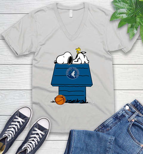 Minnesota Timberwolves NBA Basketball Snoopy Woodstock The Peanuts Movie V-Neck T-Shirt