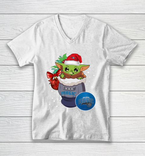 Orlando Magic Christmas Baby Yoda Star Wars Funny Happy NBA V-Neck T-Shirt 2