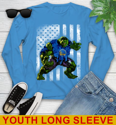 Golden State Warriors Hulk Marvel Avengers NBA Basketball American Flag Youth Long Sleeve 8