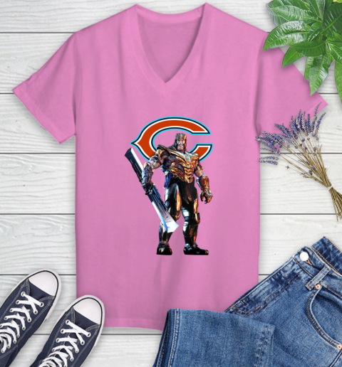 NFL Thanos Gauntlet Avengers Endgame Football Chicago Bears Women's V-Neck T-Shirt 14