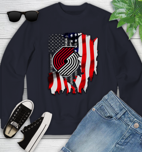 Portland Trail Blazers NBA Basketball American Flag Youth Sweatshirt 2