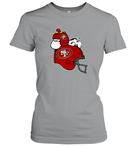 two7 snoopy and woodstock resting on san francisco 49ers helmet ladies t shirt 20 front sport grey
