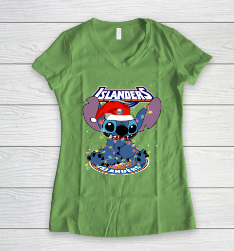 New York Islanders NHL Hockey noel stitch Christmas Women's V-Neck T-Shirt 5