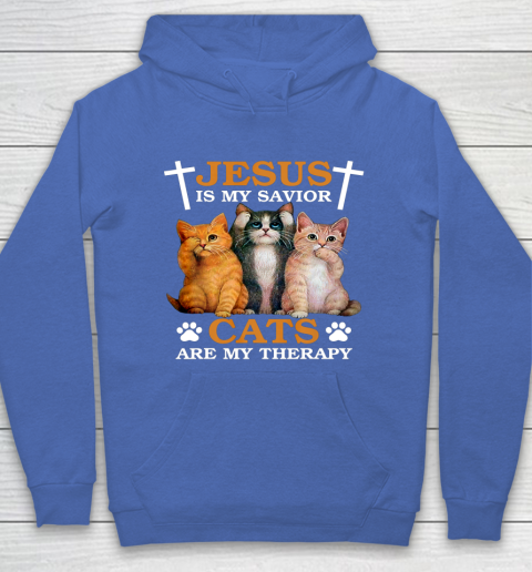 Jesus is My Savior Cat are My Therapy Christians Cat Lover Hoodie 6