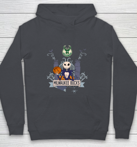 NBA Milwaukee Bucks Basketball Jack Skellington Halloween Youth Hoodie 5