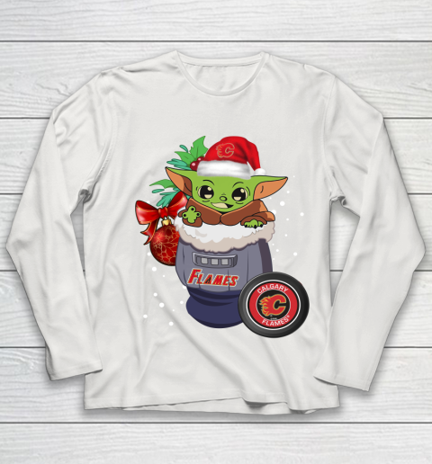 Calgary Flames Christmas Baby Yoda Star Wars Funny Happy NHL Youth Long Sleeve 11