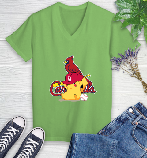 MLB Pikachu Baseball Sports St.Louis Cardinals Women's V-Neck T-Shirt 11