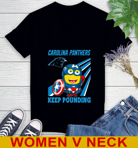 NFL Football Carolina Panthers Captain America Marvel Avengers Minion Shirt Women's V-Neck T-Shirt