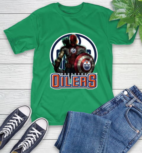 NHL Captain America Thor Spider Man Hawkeye Avengers Endgame Hockey Edmonton Oilers T-Shirt 7