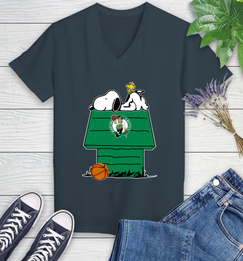 Boston Celtics NBA Basketball Snoopy Woodstock The Peanuts Movie Women's V-Neck T-Shirt 8