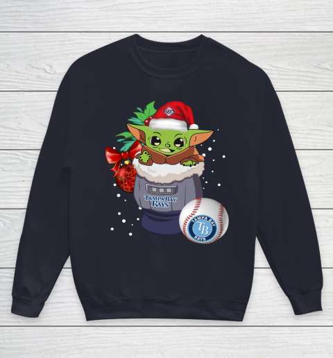 Tampa Bay Rays Christmas Baby Yoda Star Wars Funny Happy MLB Youth Sweatshirt 3