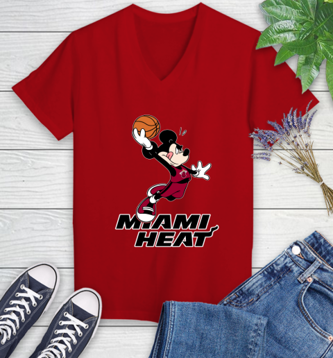 NBA Basketball Miami Heat Cheerful Mickey Mouse Shirt Women's V-Neck T-Shirt 10