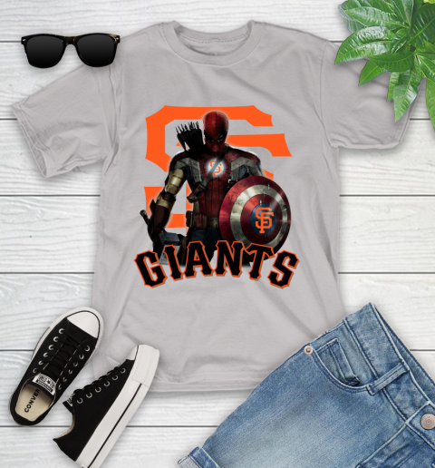 MLB Captain America Thor Spider Man Hawkeye Avengers Endgame Baseball San Francisco Giants Youth T-Shirt 12