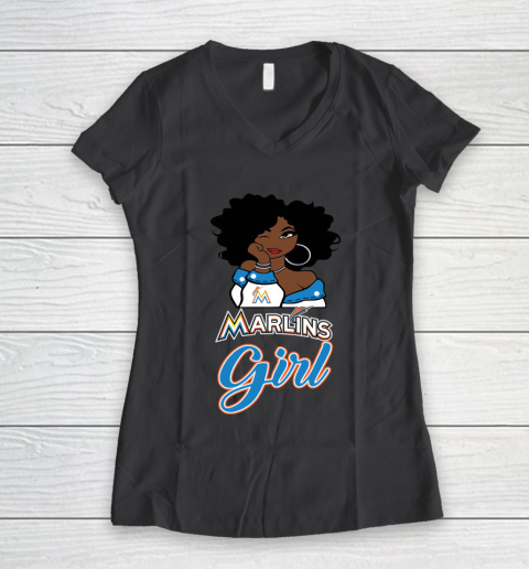 Miami Marlinss Girl MLB Women's V-Neck T-Shirt 8