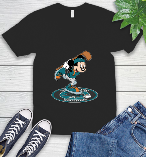NHL Hockey San Jose Sharks Cheerful Mickey Disney Shirt V-Neck T-Shirt