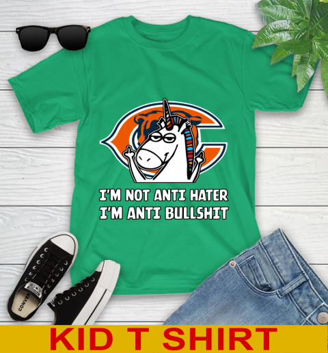 Chicago Bears NFL Football Unicorn I'm Not Anti Hater I'm Anti Bullshit Youth T-Shirt 6