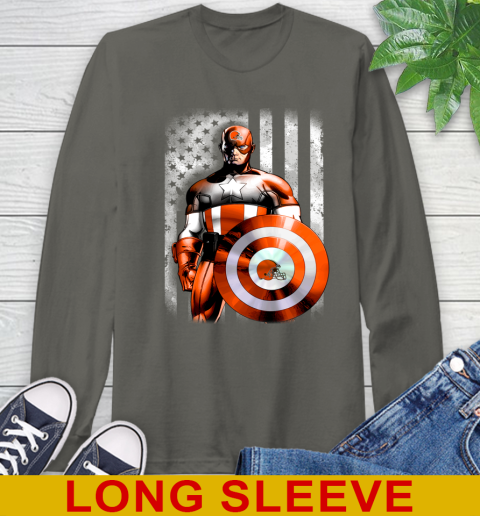 Cleveland Browns NFL Football Captain America Marvel Avengers American Flag Shirt Long Sleeve T-Shirt 10