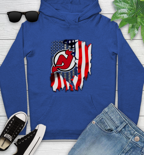 New Jersey Devils NHL Hockey American Flag Youth Hoodie 11