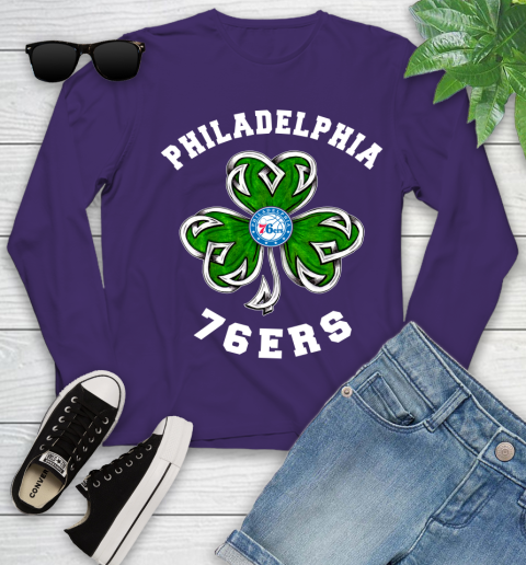 NBA Philadelphia 76ers Three Leaf Clover St Patrick's Day Basketball Sports Youth Long Sleeve 4