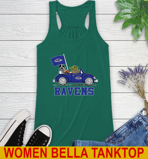 NFL Football Baltimore Ravens Darth Vader Baby Yoda Driving Star Wars Shirt Racerback Tank 7