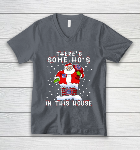 New York Rangers Christmas There Is Some Hos In This House Santa Stuck In The Chimney NHL V-Neck T-Shirt 4