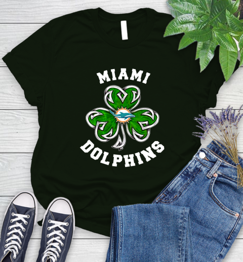 NFL Miami Dolphins Three Leaf Clover St Patrick's Day Football Sports Women's T-Shirt 6