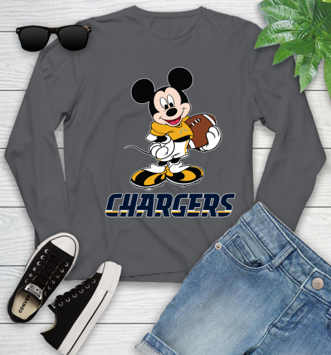 NFL Football Los Angeles Chargers Cheerful Mickey Mouse Shirt Youth Long Sleeve 8