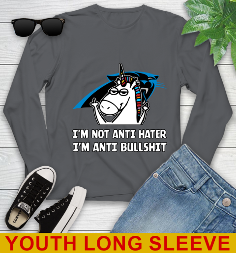 Carolina Panthers NFL Football Unicorn I'm Not Anti Hater I'm Anti Bullshit Youth Long Sleeve 9