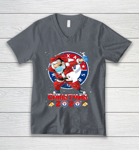 Texas Rangers Funny Santa Claus Dabbing Christmas 2020 MLB V-Neck T-Shirt 4