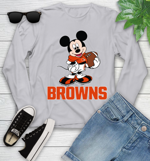 NFL Football Cleveland Browns Cheerful Mickey Mouse Shirt Youth Long Sleeve 5
