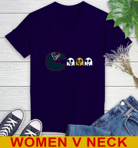 Houston Texans NFL Football Pac Man Champion Women's V-Neck T-Shirt 4