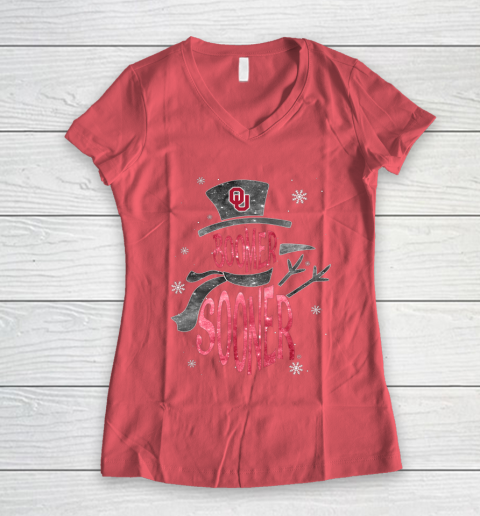Oklahoma Sooners Christmas Snowman Women's V-Neck T-Shirt 4